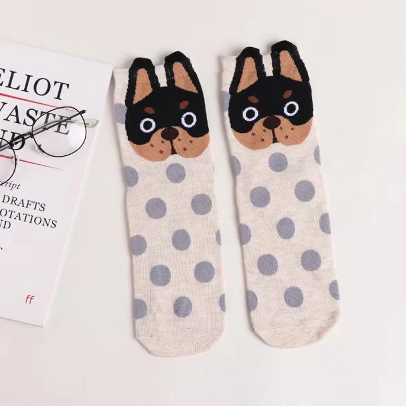 Мультфильм Для женщин носки 3D милые животные Носки для собак с принтом в горошек Хлопковые женские носки Повседневное забавные дамские