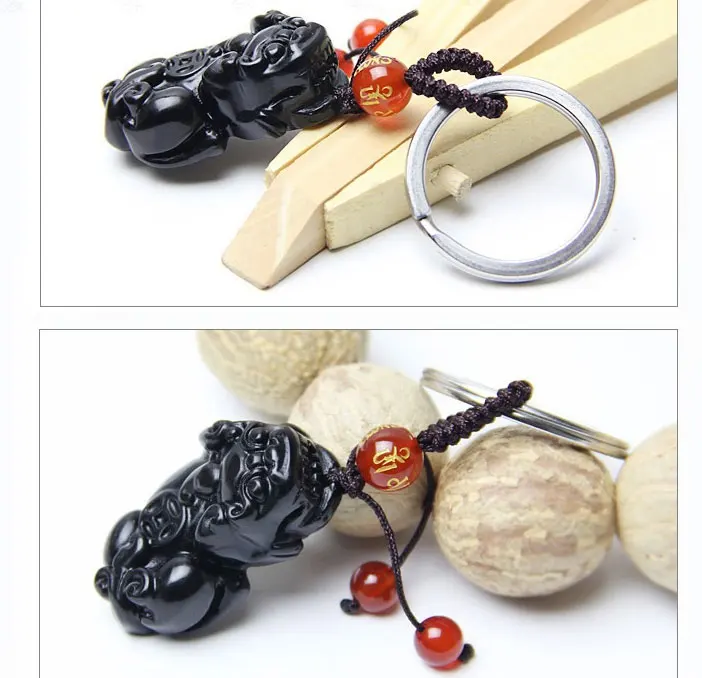 Natural quartz crystal black obsidian brave troops Keychain fashion personality healing stones for gifts