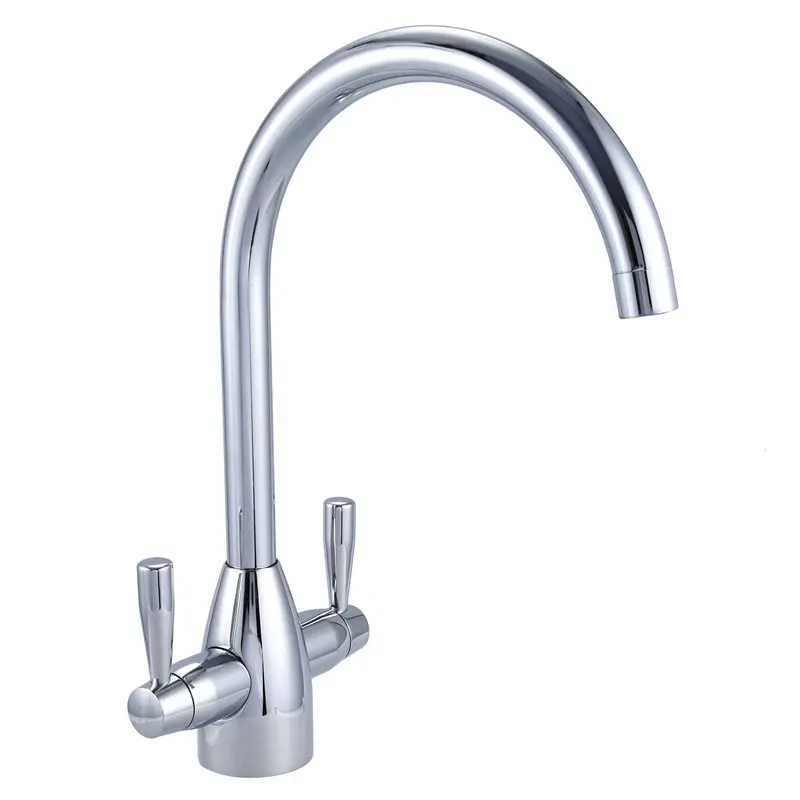 

Chrome Kitchen Mono Sink Tap Luxury Designer Modern Mixer Twin Dual Lever Swivel