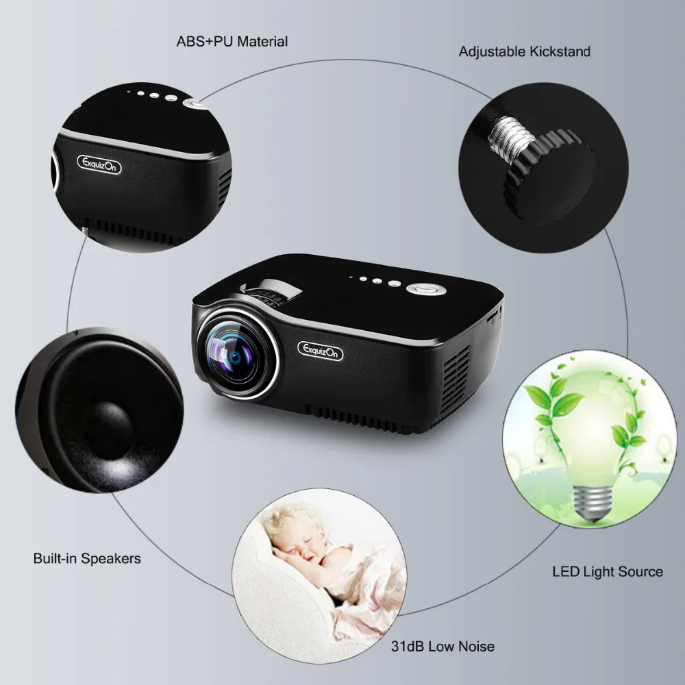 Exquizon GP70 lcd 800*480 проектор (опционально Android 4 Bluetooth wifi) HD 1080P 1800 люмен HDMI/VGA/USB