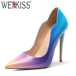 WETKISS/туфли-лодочки на шпильках, женская обувь с острым носком, обувь с закрытым носком, Женская разноцветная обувь из лакированной