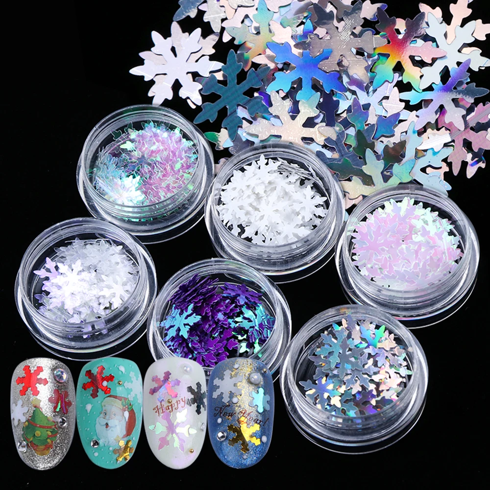 6 Styles Snowflake Flower Nail Decoration Accessories 3D Holo Tips