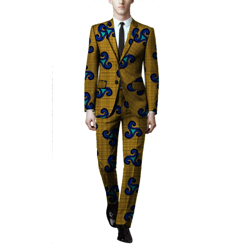 

New arrivals African print suits men Ankara man outfits fashion man pant suits business male blazer with trouser 2 pieces set