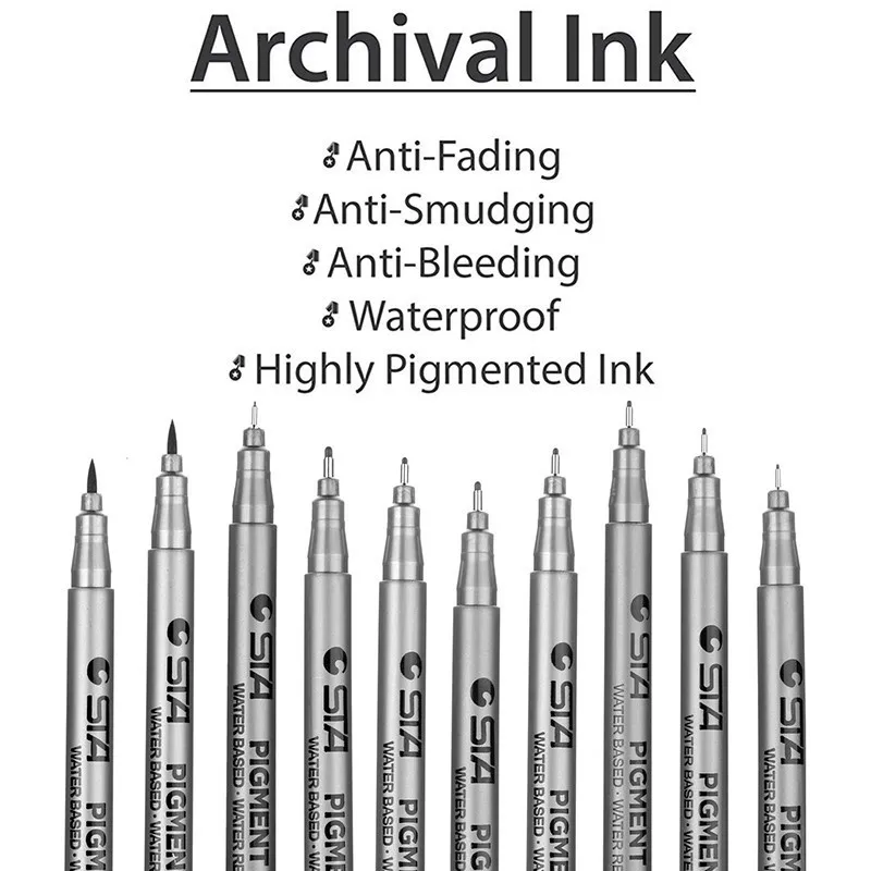Набор ручек Fineliner 10 черных пигментных лайнеров микродержатели ручки для дневника