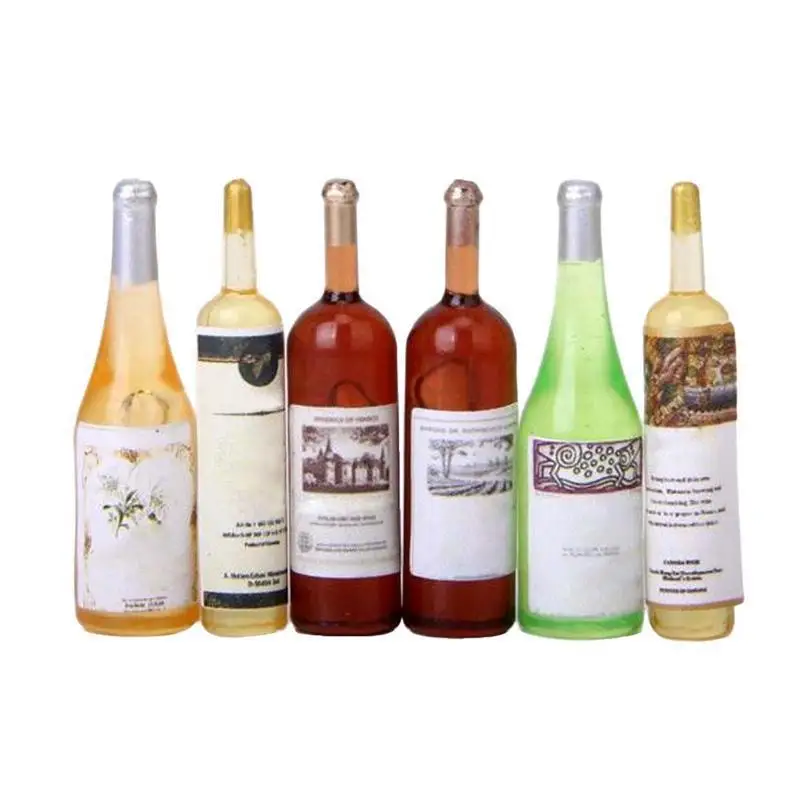 

6Pcs/Set Mini Plastic Wine Bottle Simulation Furniture Model 1:12 Dollhouse Miniature Accessories Toys For Doll House Decor