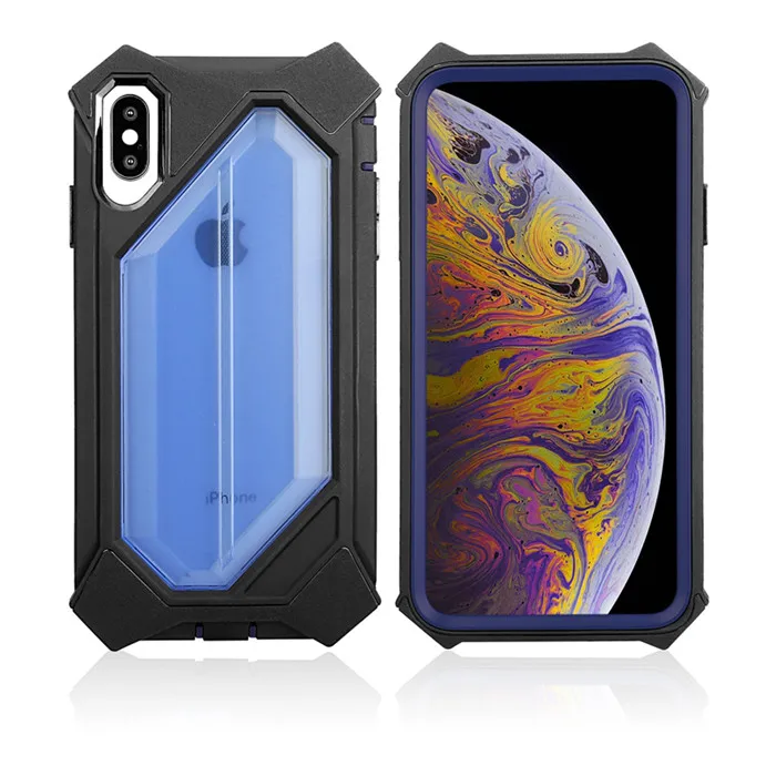 Гибридный Броня амортизационный чехол для iPhone XR XS Max PC+ TPU чехол для iPhone X 8 7 6s Plus сверхмощный прочный ударопрочный чехол - Цвет: Transparent Blue