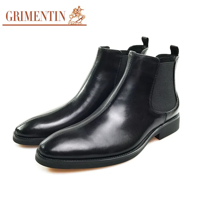 Grimentin Men Boots Pointed Toe Genuine Leather Black Business Shoes Grimentin Men Boots Pointed Toe Genuine Leather Black Business Shoes Formal Office
