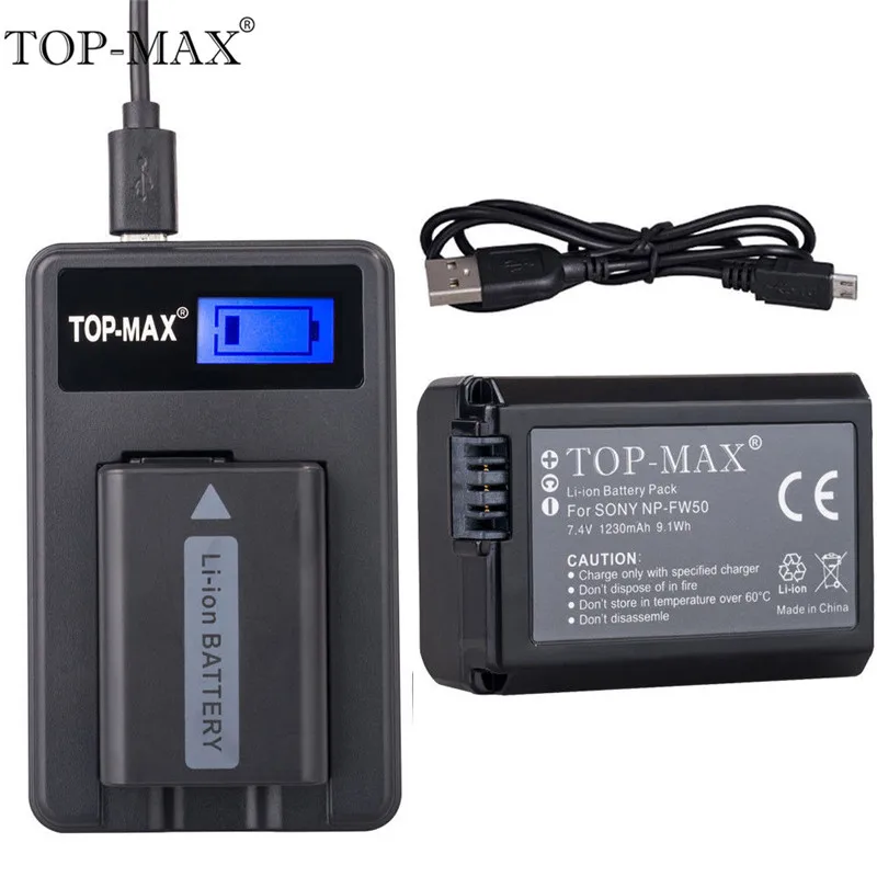 

TOP-MAX 7.4V 1230mAh NP-FW50 Digital Camera Li-Ion Battery+LED Charger+USB Cable For Sony SLT-A33 SLT-A55 DSLR Alpha NEX-3 NEX-5