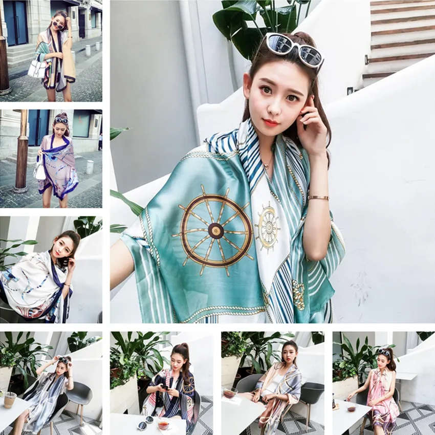 

HOT 180*90cm Emulation silk Large Scarf summer Women fashion quality soft scarves Female shawls Printed Foulard Beach cover-ups