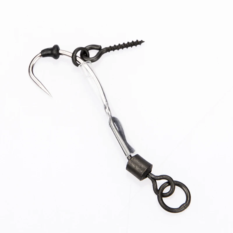 

50pcs/bag Carp Bait Fluorocarbon Line Leader With Black Rolling Swivels Carp Hooks Size 6# Carp Rigs Tackle