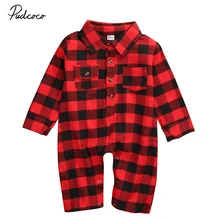 Pudcoco/; комбинезон для новорожденных; красная клетчатая одежда с карманами для мальчиков и девочек; хлопковый комбинезон с длинными рукавами