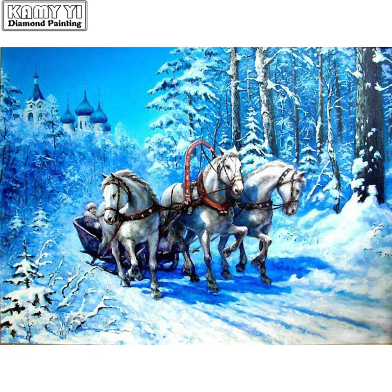 

DIY 5D Full Round&Square Diamond Embroidery Three Horses Together Diamond Painting Cross-stitch Rhinestone Mosaic New Year Gifts