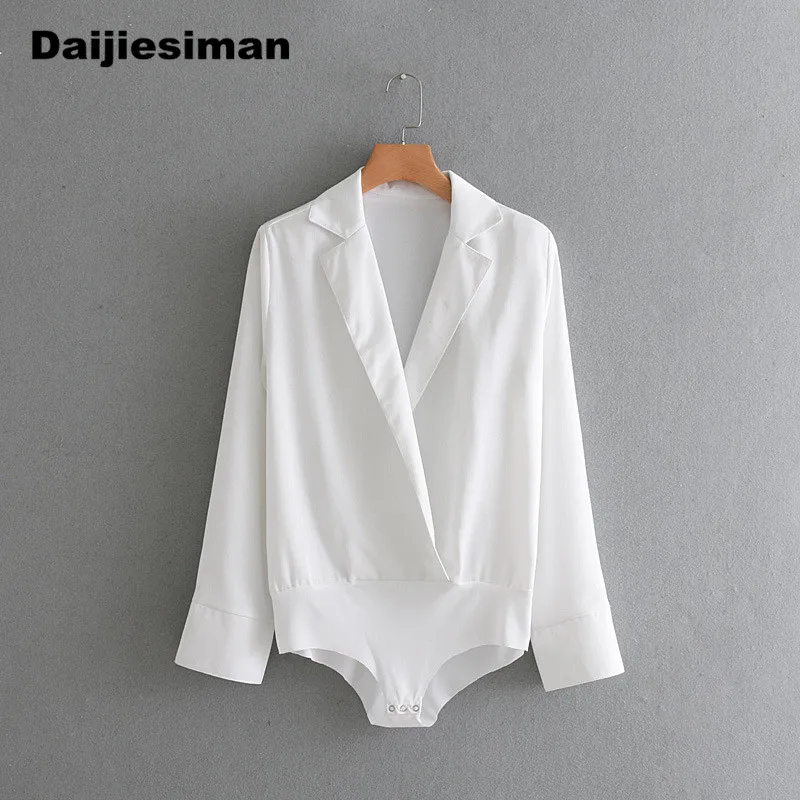 

Black white england style urban bodysuit women turn down long sleeve sexy deep v-neck solid body tops plus size office lady wear