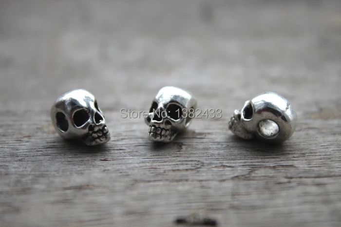 

15pcs--Skull Beads, Antique Tibetan silver Head skull bead Charm pendant, Day of the Dead 15x9X8mm