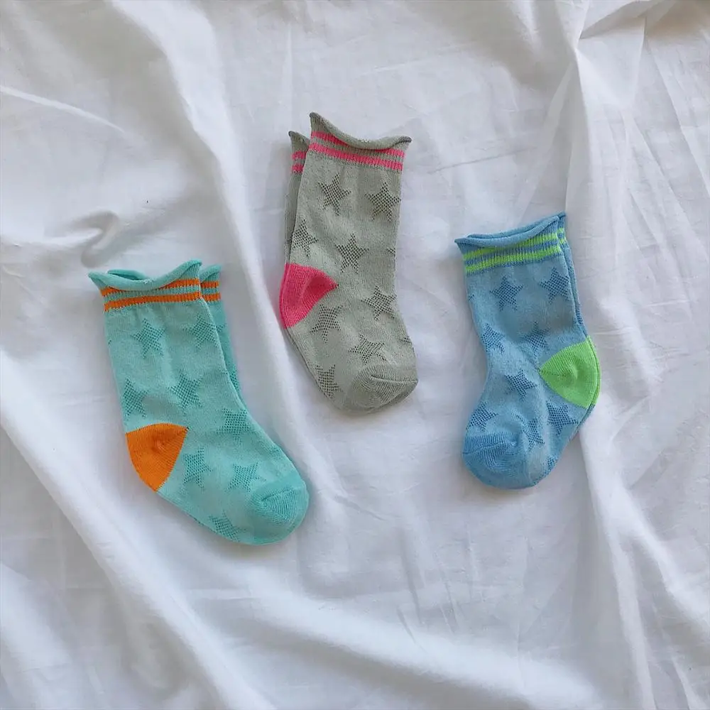 MYUDI 3 Pairs Baby Boys' Cotton Summer Short Socks Ribbed Cuffed Star Mesh Bright Color Stripped Airy Children Girl's Socks MYUDI 3 Pairs Baby Boys' Cotton Summer Short Socks Ribbed Cuffed Star Mesh Bright Color Stripped Airy Children Girl's Socks