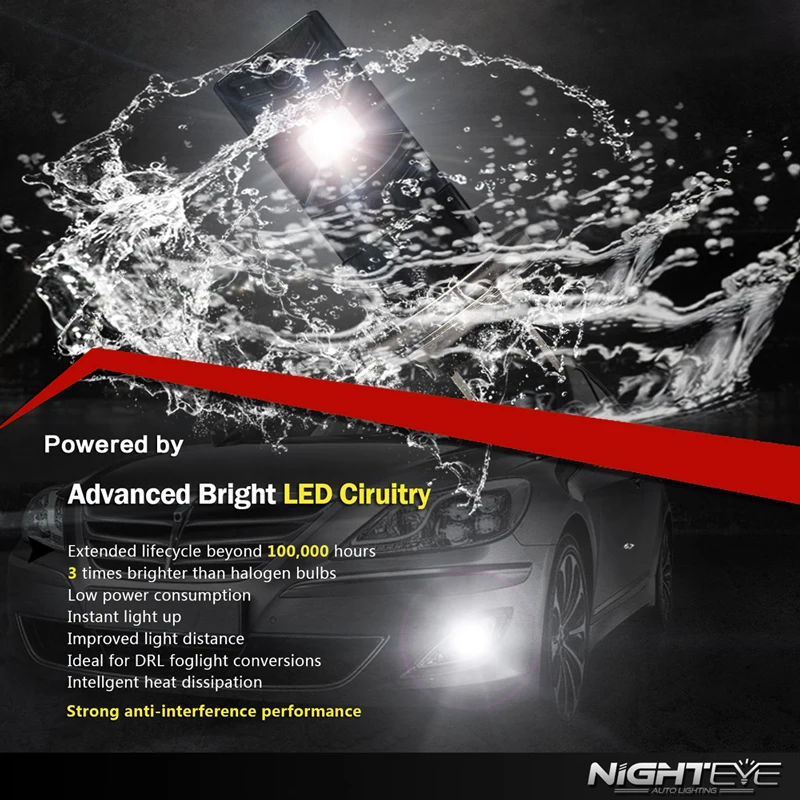 Nighteye H1 160W 1600LM LED Fog Light Bulbs Driving Lamp DRL 6500K White Xenon