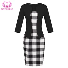 Mycourse пояс работа Элегантный Печатные Лоскутная 3/4 рукав Bodycon Для женщин платье карандаша искусственного куртка Цельный Оболочка Bodycon платье