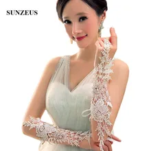 Роскошный Шикарный специальный с кружевом «кроше»; кружевные свадебные перчатки длинные перчатки без пальцев кольца с бисером complementos де bodas S17