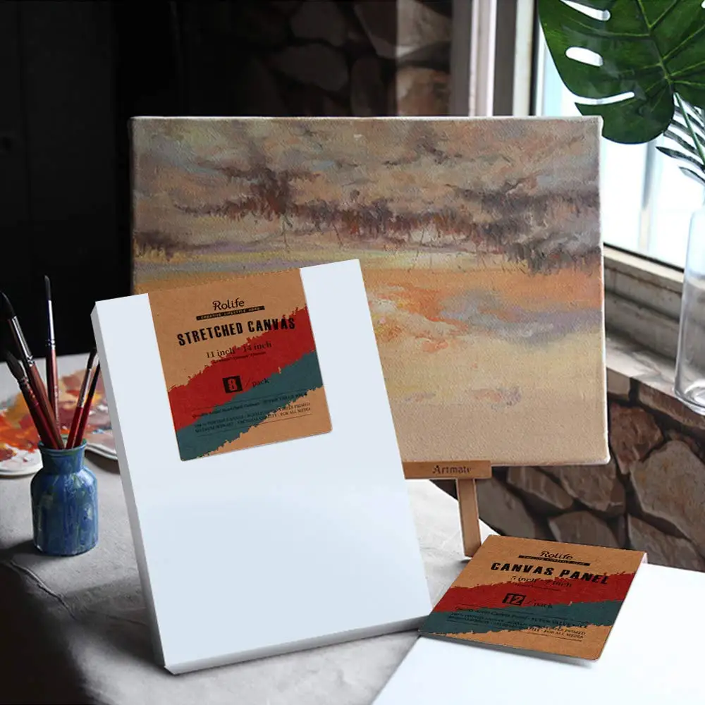 

Frame Stretched Canvas White Blank Canvas Panel 100% Cotton Canvas for Acrylic Painting Oil Paint Wet Art Media Primed