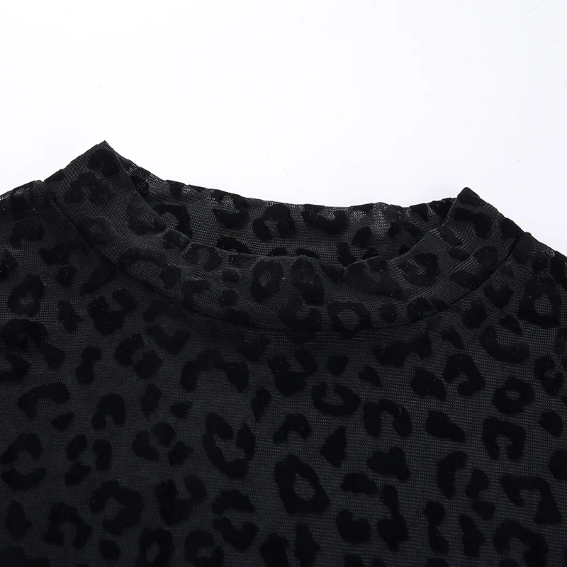 HEYounGIRL пикантные черные боди с леопардовым принтом и длинным рукавом Женские Боди с высокой талией женские хлопковые облегающие