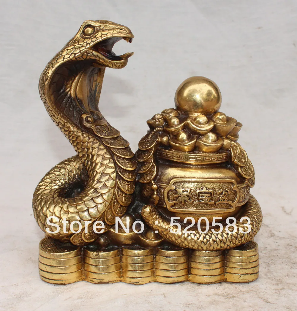 

free 8"Marked Chinese Bronze Wealth YuanBao Money Snake Animal Ju bao Pen Ball States fast