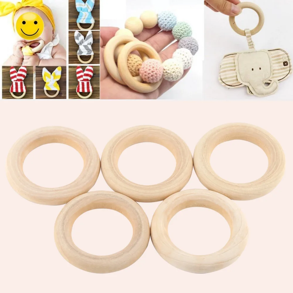 

20Pcs natural wood teething beads Wooden Ring 1.6 inch diameter DIY Craft for Jewelry, Teethers, Ring Toss Games and More
