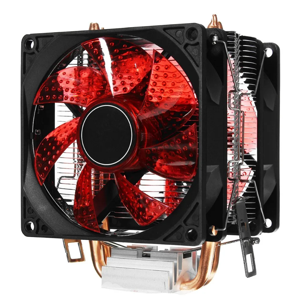 LED 2 الحرارة الأنابيب هادئة وحدة المعالجة المركزية برودة غرفة التبريد المزدوج مروحة ل LGA 1155 775 1156 ل AMD AM3 ل AM4 ryzen 12 V قوية مروحة