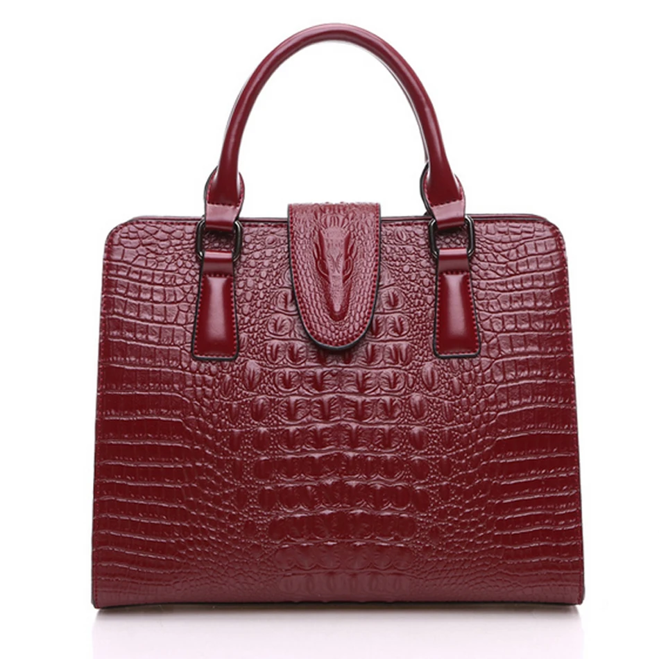 

New Fashion Luxury Crocodile Pattern Women's Real Leather OL Handbags Genuine Leather Ladies Shoulder Bag Business Computer Bags