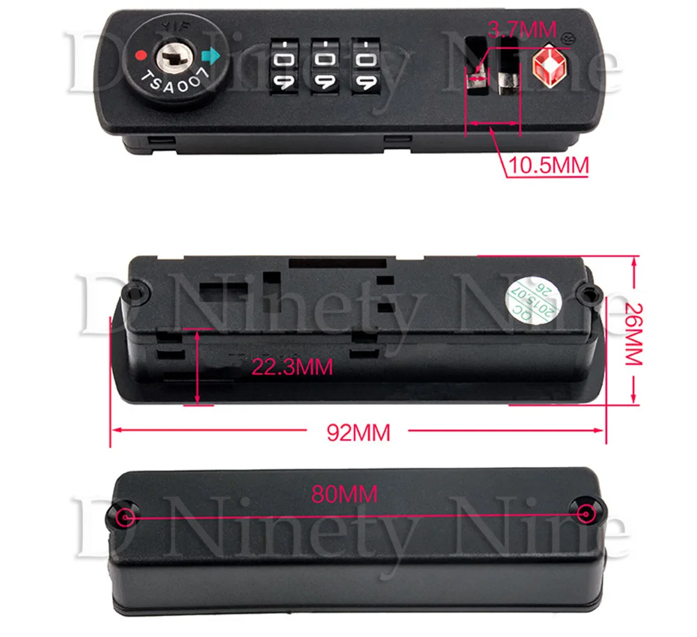 

3 Digital Code Combination Padlock Luggage Suitcase Travel Handbag Bag TSA Secure Lock TAS007 (Black) - HD-015A