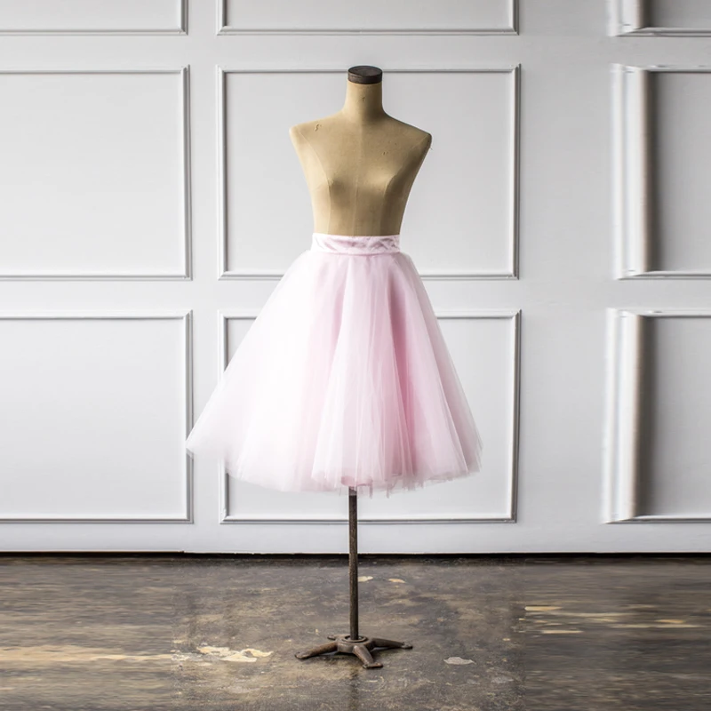 Sweet Pink Knee Length Tulle Skirts 2018 Real Image High Quality Midi