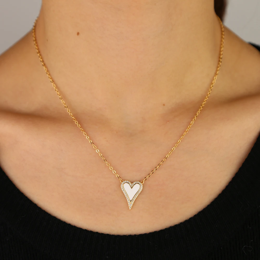 RED BLACK WHITE enamel romantic heart pendant necklace Gold filled girlfriend lover gift lovely heart design new jewelry - Image 4