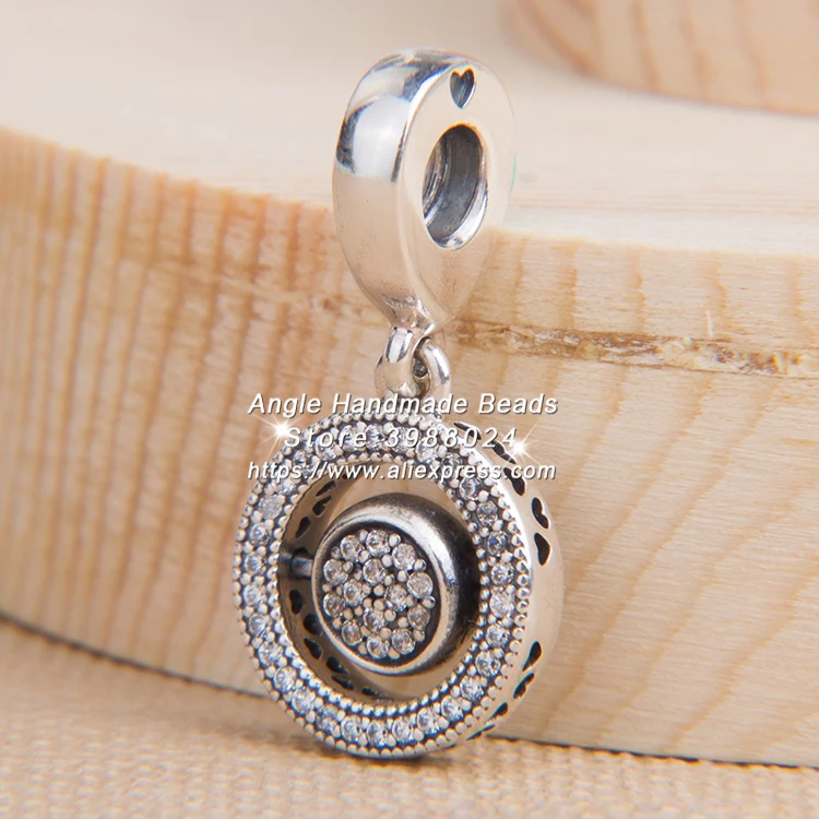 

2018 Pre S925 Sterling Silver Spinning Signature Pendant Charm With CZ Dangle Charm Fits All European DIY Bracelets Necklaces