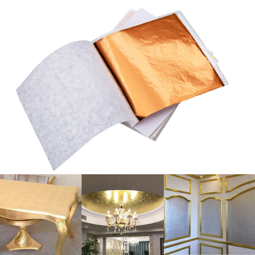 100x Imitation Gold Leaf Sheets DIY Silver Gold Foil Leaf Sheets Gilding Handicrafts Foil Paper For Home Room Decoration