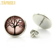 TAFREE винтажный стеклянный кабошон Дерево жизни изысканные серьги-гвоздики Модные женские амулеты Дерево жизни ювелирные изделия подарок на день матери D934