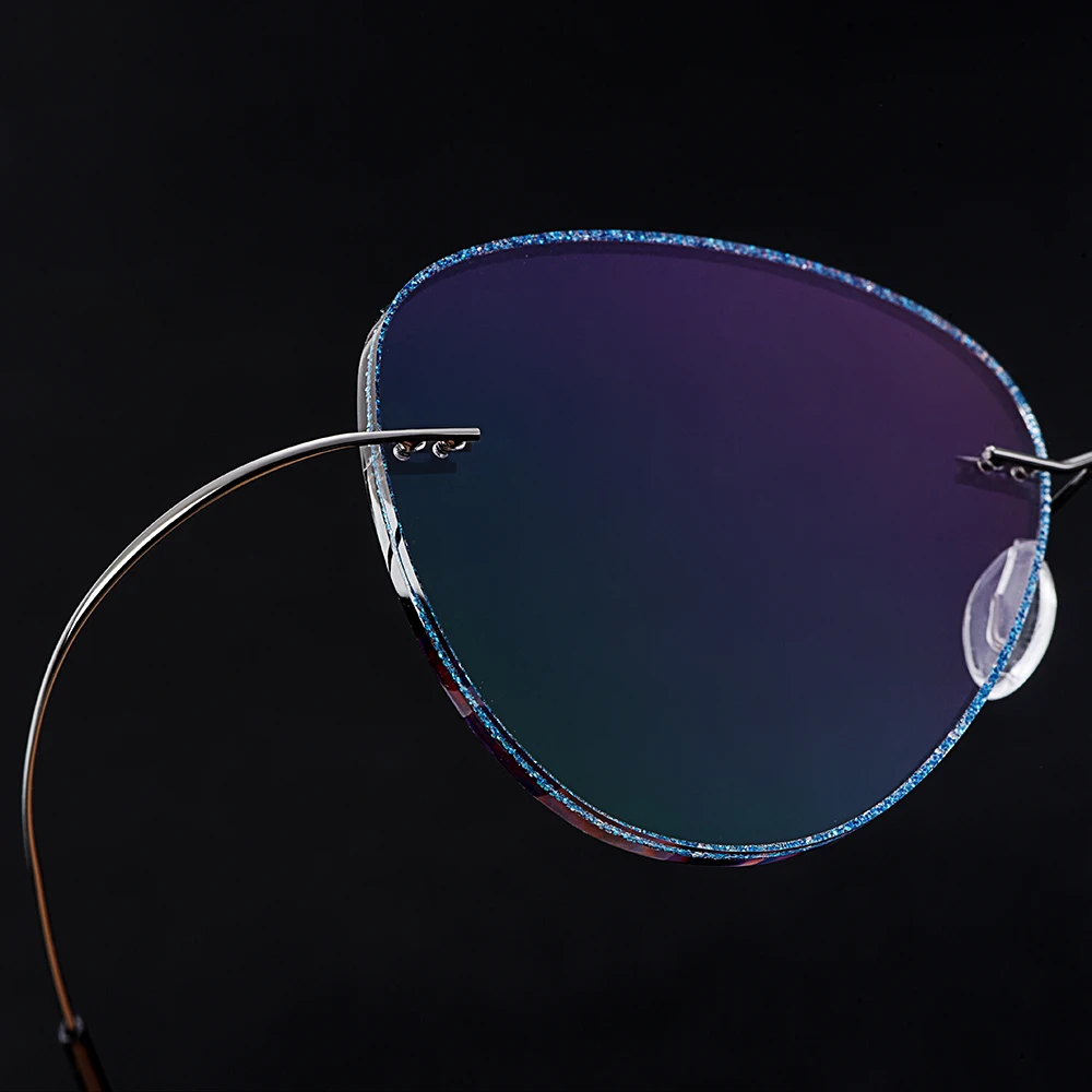 Gmei оптический серый титановый сплав мужские очки без оправы оправа с градиентным серым оттенком Плано линзы и синяя оправа T80893