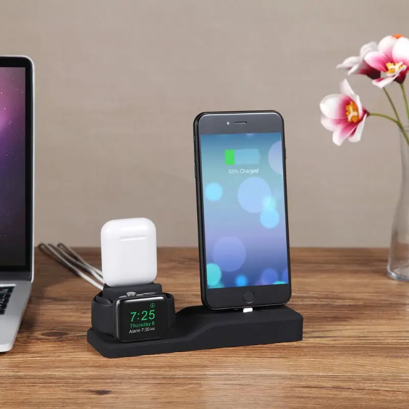 3в1 силиконовый держатель для Apple Watch Dock для iPhone X XS XR MAX 6 6S 7 8 Plus Airpods Dock зарядное устройство Подставка станция крепления база