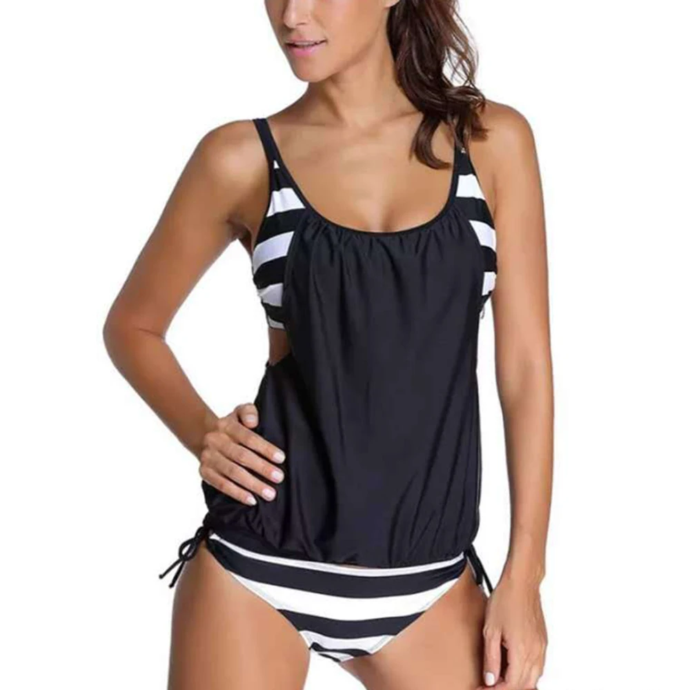 

Two Piece Women Bathing Suit Padded Sexy Swimming Suit Stripe Bottom Sport Swimwear