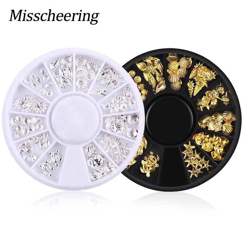 

Mixed Design Gold Silver Rivet Alloy Metal Charm Nail Studs Irregular Beads Nail Rhinestones 3D DIY Nail Art Decoration in Wheel