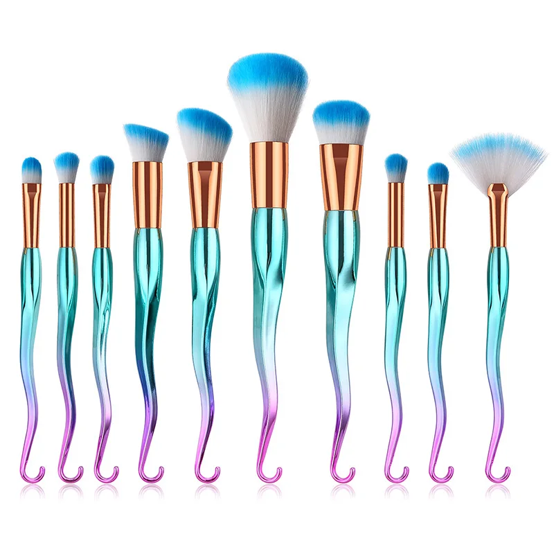 

GUJHUI 7/10pcs Pink Hook Makeup Brushes Set Foundation Blending Powder Eye Face Brush Cosmetic Beauty Make Up maquillaje