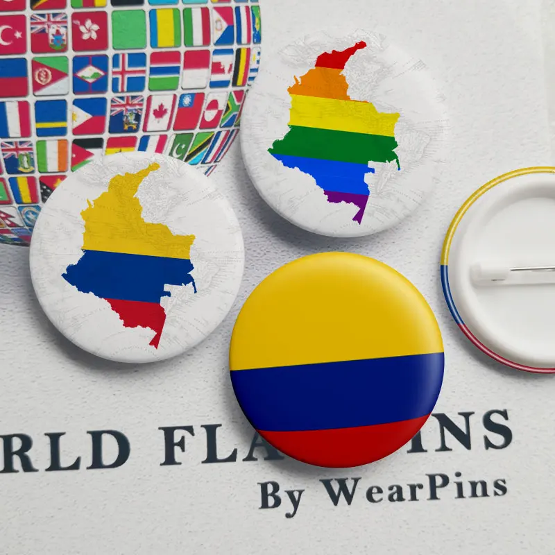 

Colombia Flag Map Tin Button Pins LGBT Gay Rainbow Pride Tin Button Badges