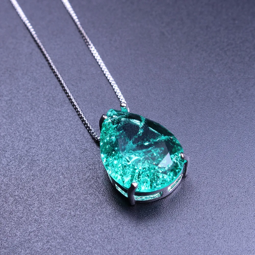 

New Blue Green Fusion stone pendant necklace water drop pendant with long chain necklace for women gift NFX0024682G