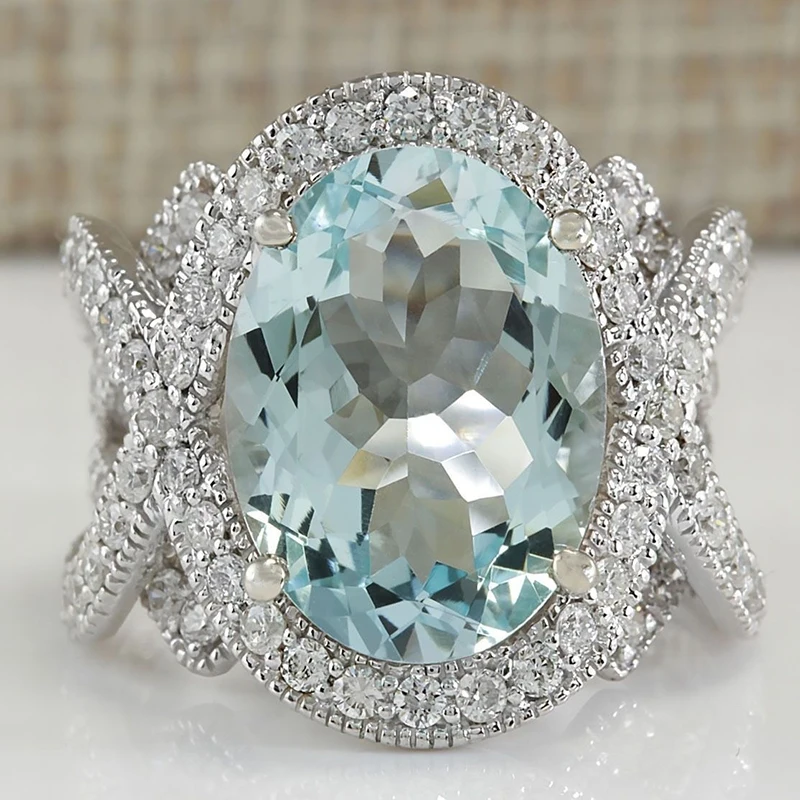 

Classic Big Oval Sky Blue Zircon Rings For Women Luxury Crystal Silver Color Rings Engagement Wedding Jewelry Gift L3K012