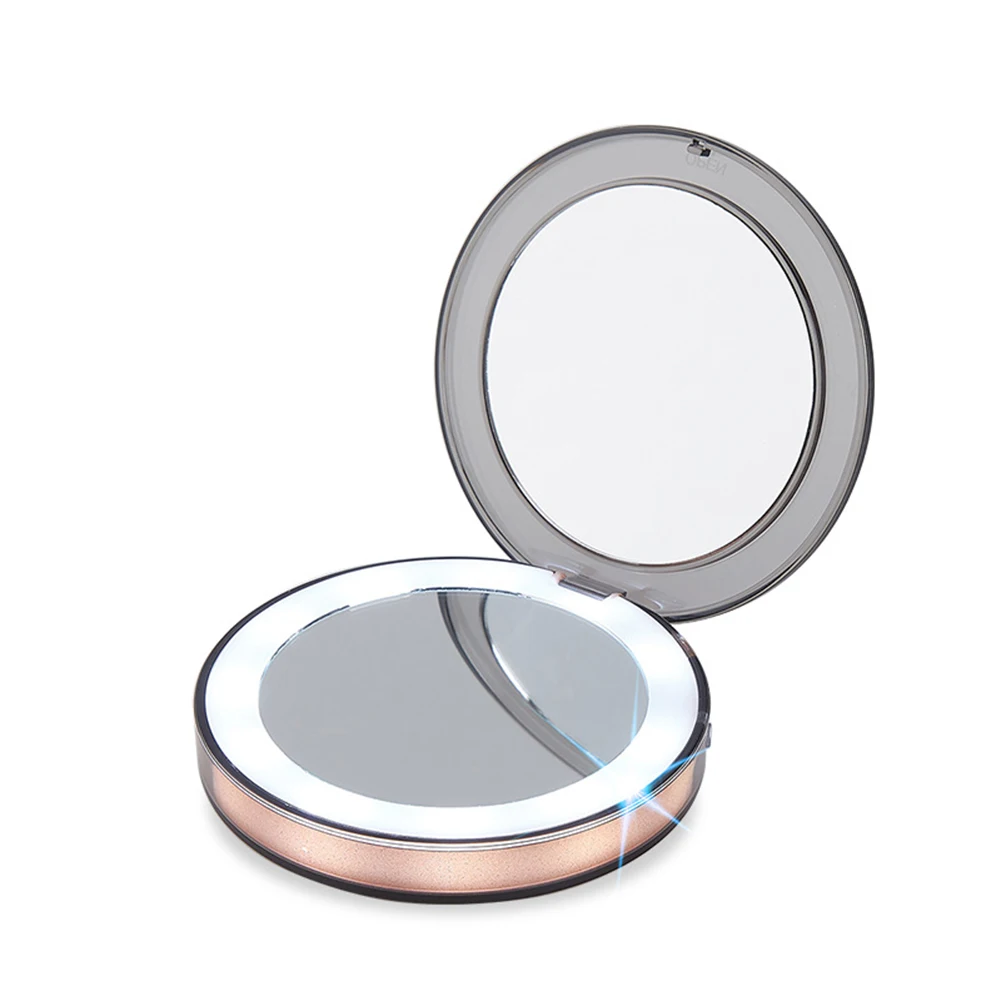 

High Quality LED Lighted Mini Makeup Mirror 3X Magnifying Compact Travel Portable Sensing Lighting Makeup Mirror
