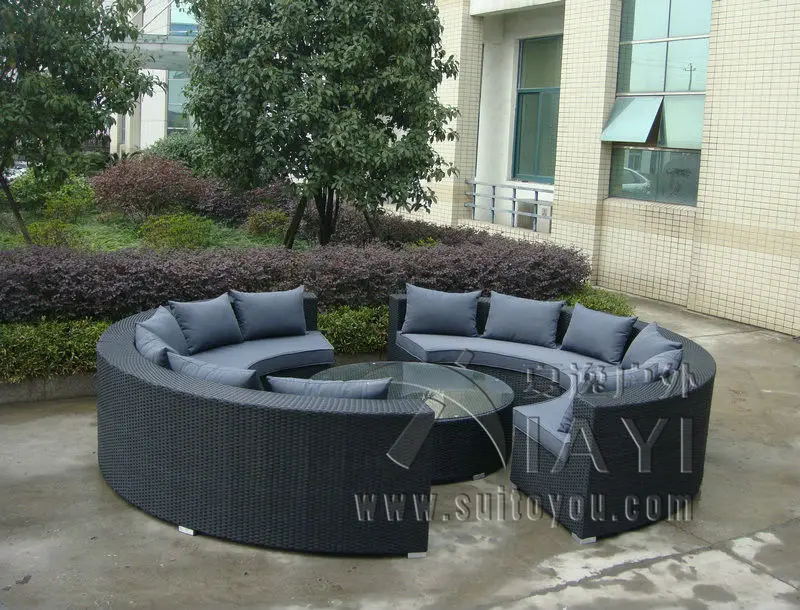 5 pcs half round wicker sofa set PE rattan patio furntiure
