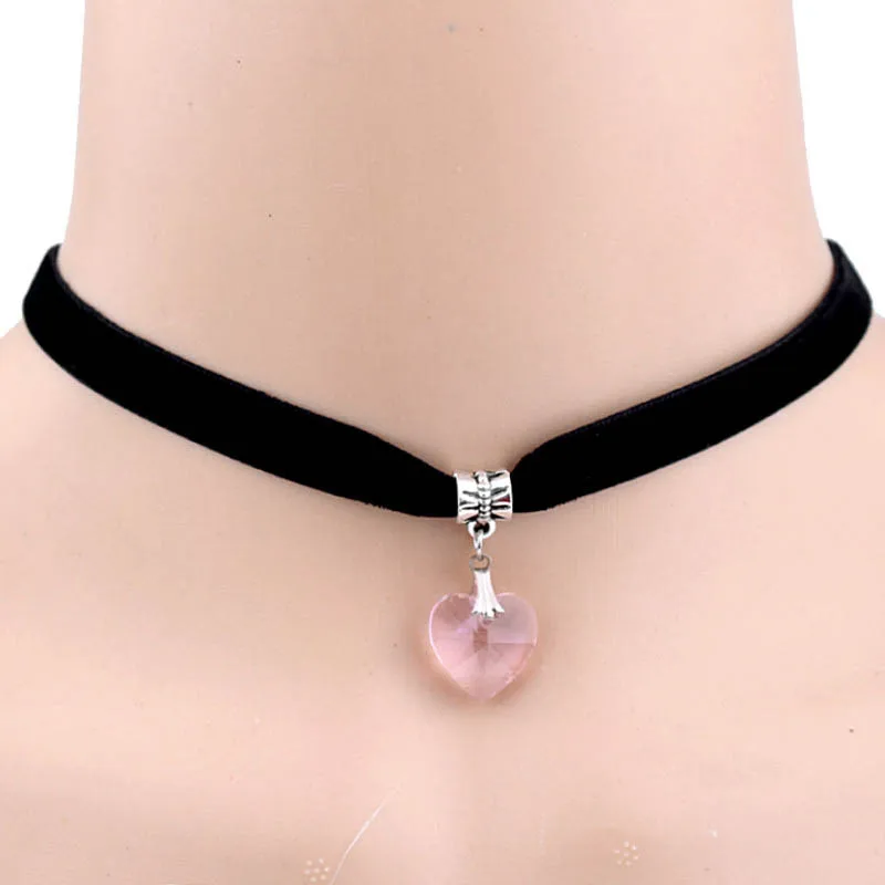 ZCHLGR модные черные бархатные готические кружевные ожерелья с фигуркой сердца для женщин массивные ожерелья и подвески Bijoux Femme Collier - Окраска металла: pink