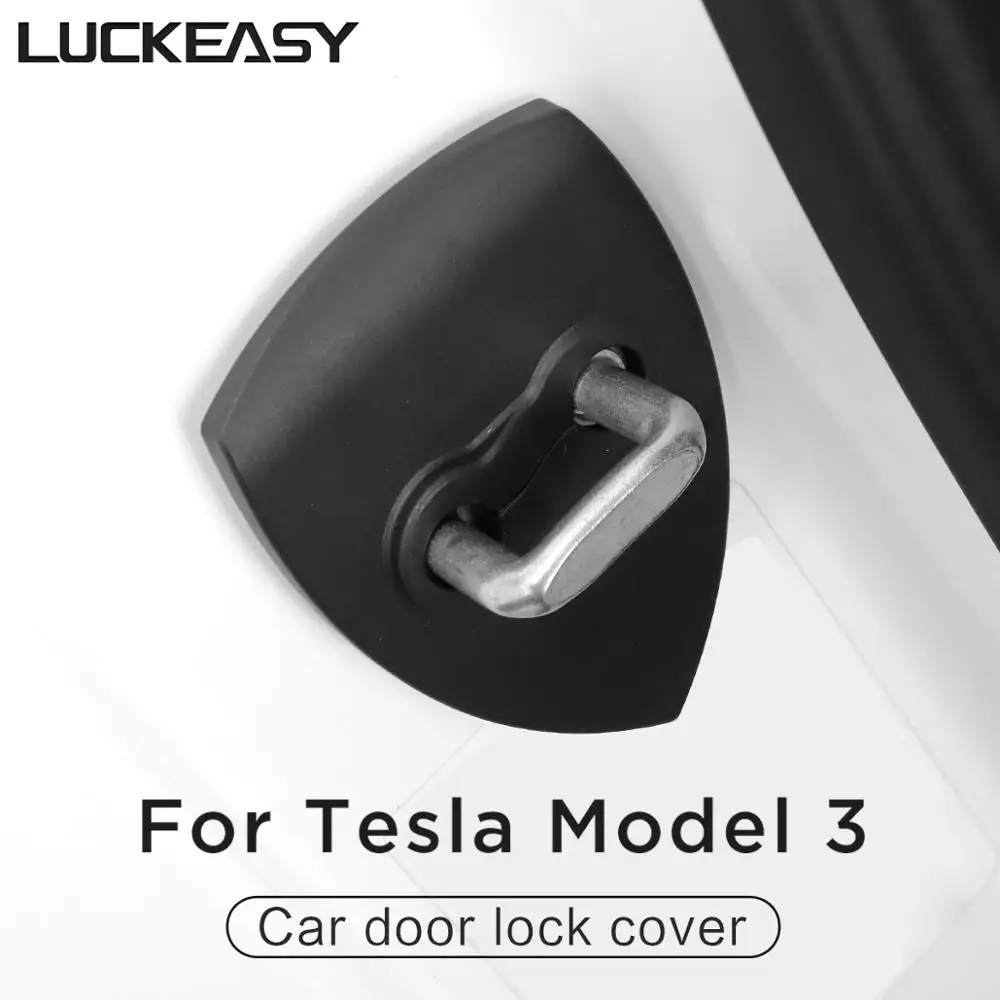 LUCKEASY двери дверной замок из нержавеющей стали, Защитная крышка для Tesla модель 3- имитация углеродного волокна/черный 4 шт./компл
