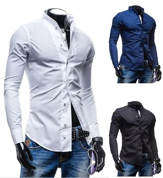 

Geek Men Shirt Slim Long Sleeve Stand Collar Casual