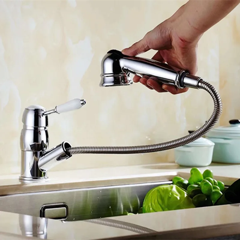 

All copper smoked pull tap Rotary pump hot and cold mixer water tap Smoke ramen poon basin sink faucet kitchen faucet