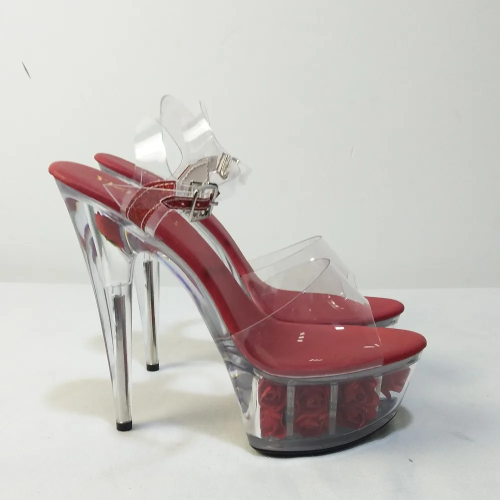 15 cm solid color roses adorn high heels, bridal shoes modern nightclub sexy high heels dancing shoes