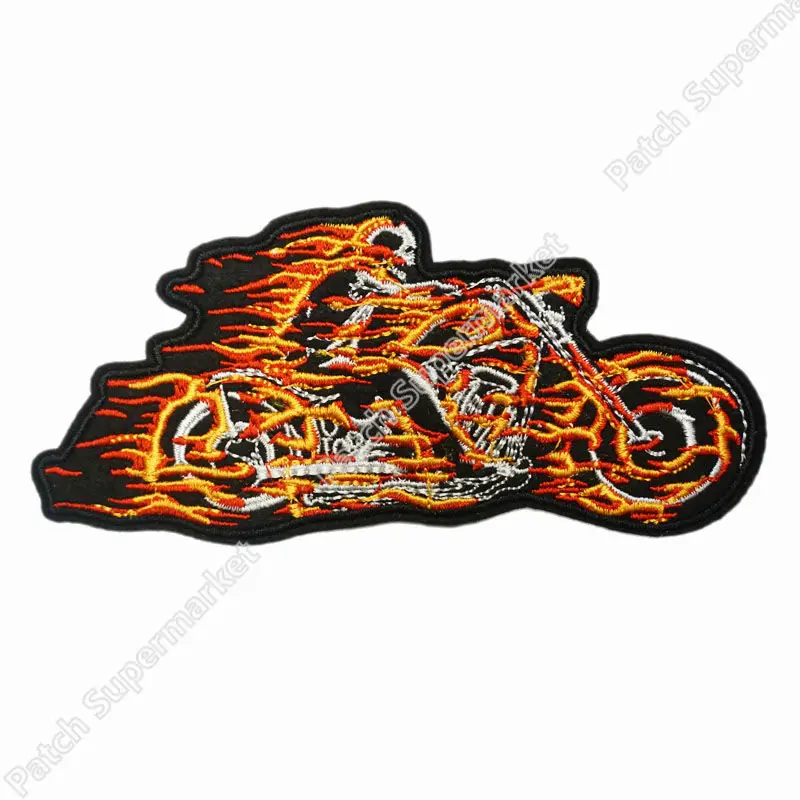 

5.1" Large GHOST RIDER FLAMING FIRE MOTORCYCLE DELUXE EMBROIDERED MC IRON ON PATCH 13cm x 6cm